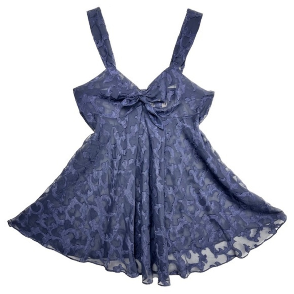 Vintage Victoria Secret Blue Satin Sheer Burnout Silky Babydoll Intimates Dress